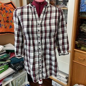 Collarless Plaid Shirt